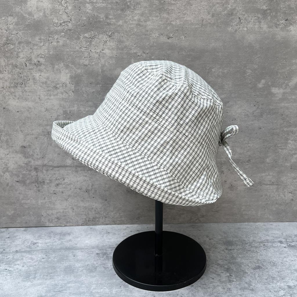Ultra-Light And Breathable Small Plaid Crimped Bucket Hat Women'S Summer Big Brim Sunshade Sunscreen Hat Shows The Tide Of Washbasin Hat