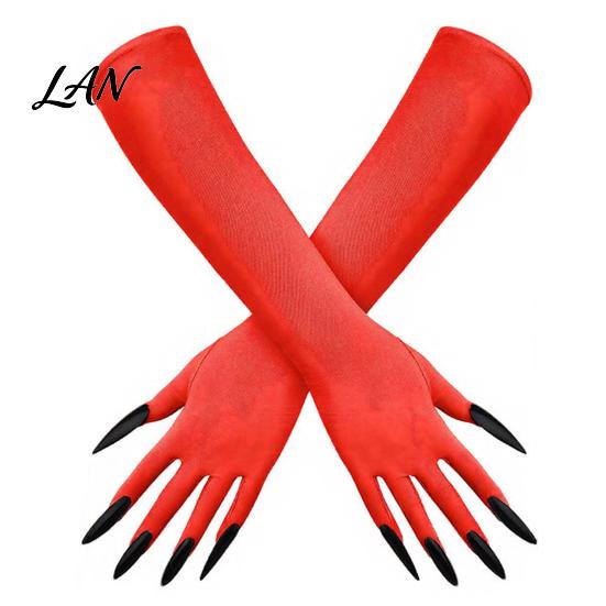 Elastic Polyester Costume Gloves 1 Pair Halloween Ghost Claw Gloves, Long Fingernail Witch Scary Cosplay Handwear Accessory, Dark Party Performance