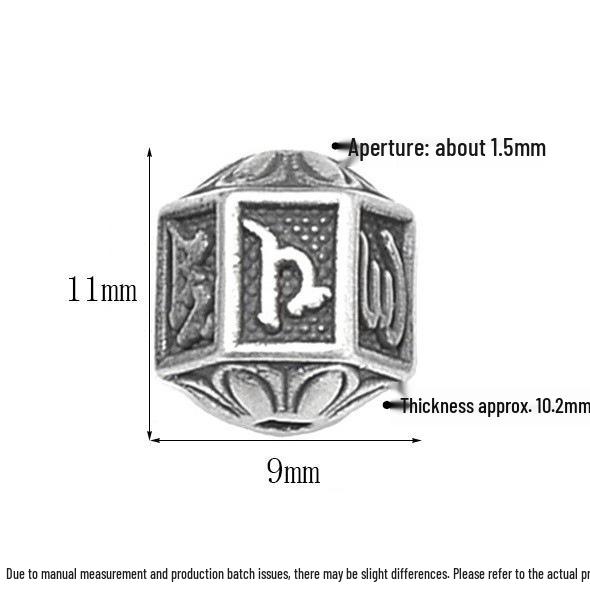 S999 Sterling Silver Hexagonal Spacer Beads with Six-Character Mantra for DIY Bracelet Weaving and Wenwan Accessories.