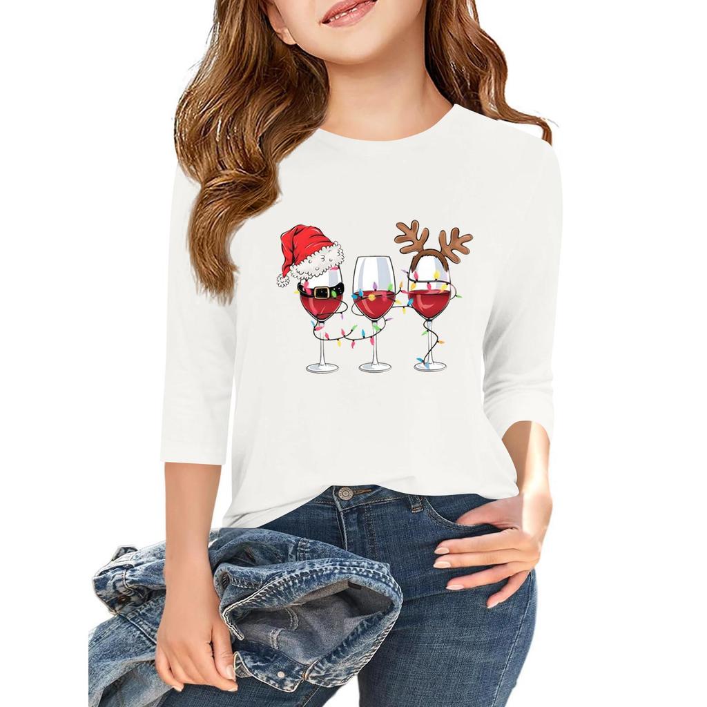 Tricou casual cu mâneci 3/4 pentru copii, cu gât rotund și imprimeu pentru Ziua Independenței