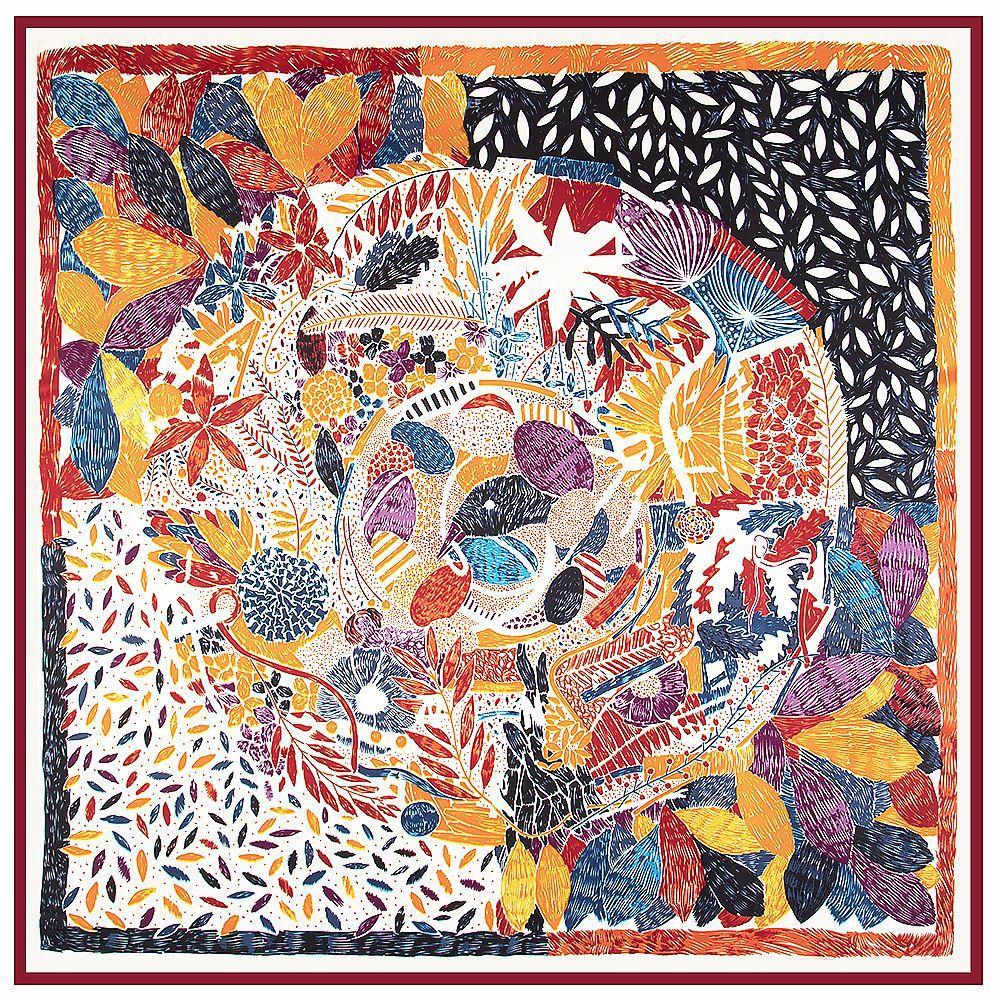 High Quality Leaves Silk Feeling Square Scarf Headband 130cm Oversized Headwrap Beach Sarong Shawls Halter Top