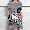 Women's Long Tshirt Dress Summer Fashion Girl Hello Kitty Print Oversized Casual Round Neck Short Sleeved Mini T-shirt Dress