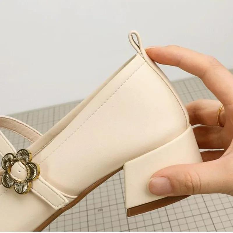 Chaussures Mary Jane à boucle fleurie rétro tendance pour femmes Designer Semelle souple Dames Talons bas Mode Français Printemps Automne Escarpins Laides