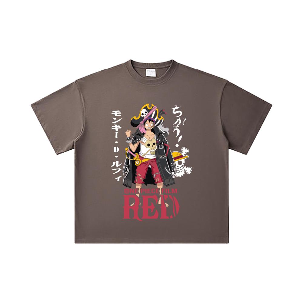260 GSM Double Yarn 32 Count 100% Cotton One Piece V79 Luffy Film Red Print Unisex Heavy Cotton T Shirt
