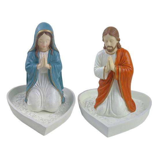 Catholic Rosary Holder Resin Prayer Rosary Stand Blessed Virgin Mary/Jesus Tabletop Jewelry Organizer Religious Gifts for Christian Home Decor