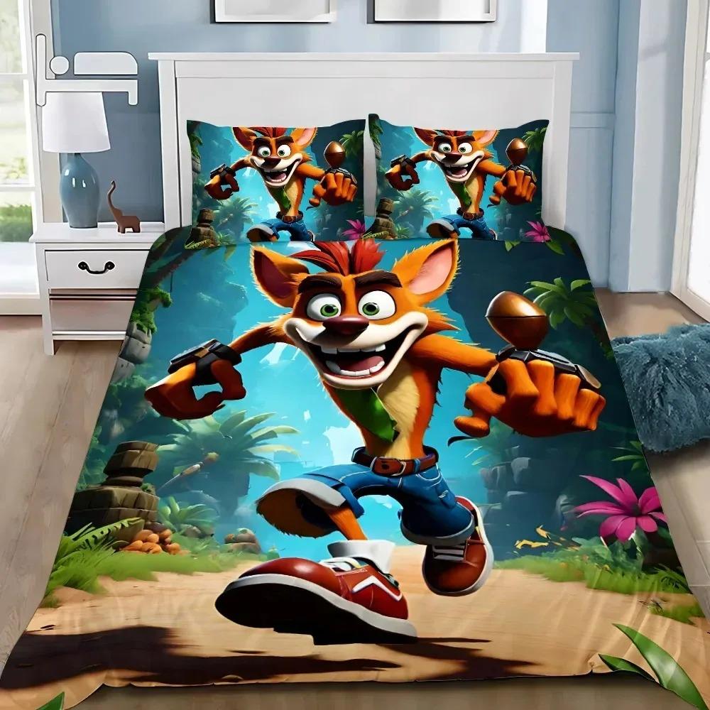 Cartoon 3D Printed Crash Bandicoot Bedding Set game Duvet Cover Pillowcase Single Twin Full Queen Size For Kids Bedroom Decor