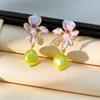 Imitation Pearl Stud Earrings for Women Oil-dripping Flower Drop Earring Vintage Rhinestones Jewelry Accessory
