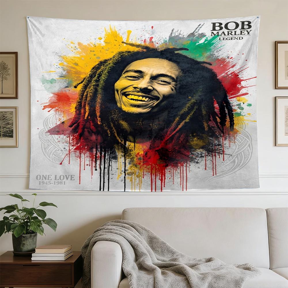 Bob Marley Reggae One Love Reggae Legend Polyester Wall Hanging Tapestry, Aesthetic Home Decor for Bedroom Dorm Photo Backdrop