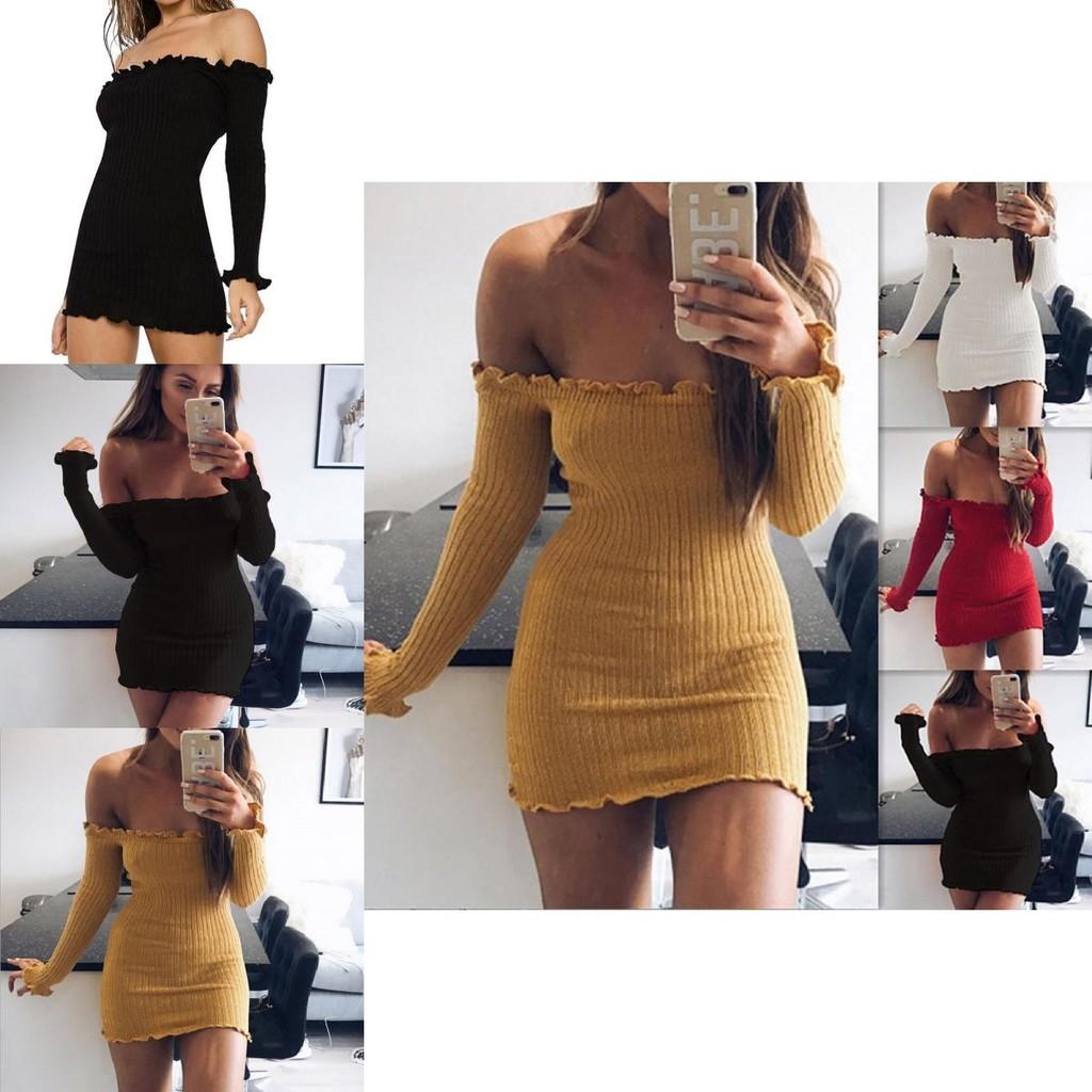 Cotton Solid Color Bodycon Dress With Long Sleeve And High Waist For Women