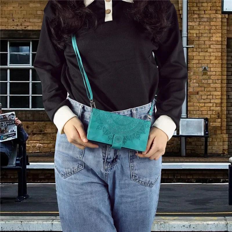 Crossbody Leder Reißverschluss Geldbörse Karten Handy Hülle für XiaoMi 15 14T Pro 14 13 13T 12T 11T 10T POCO X7 X6 X5 M7 F6 Lanyard Klapphülle