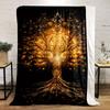 Golden Life Tree Pattern Flannel printed blanket suitable for all seasons suitable for living room office sofa and travel