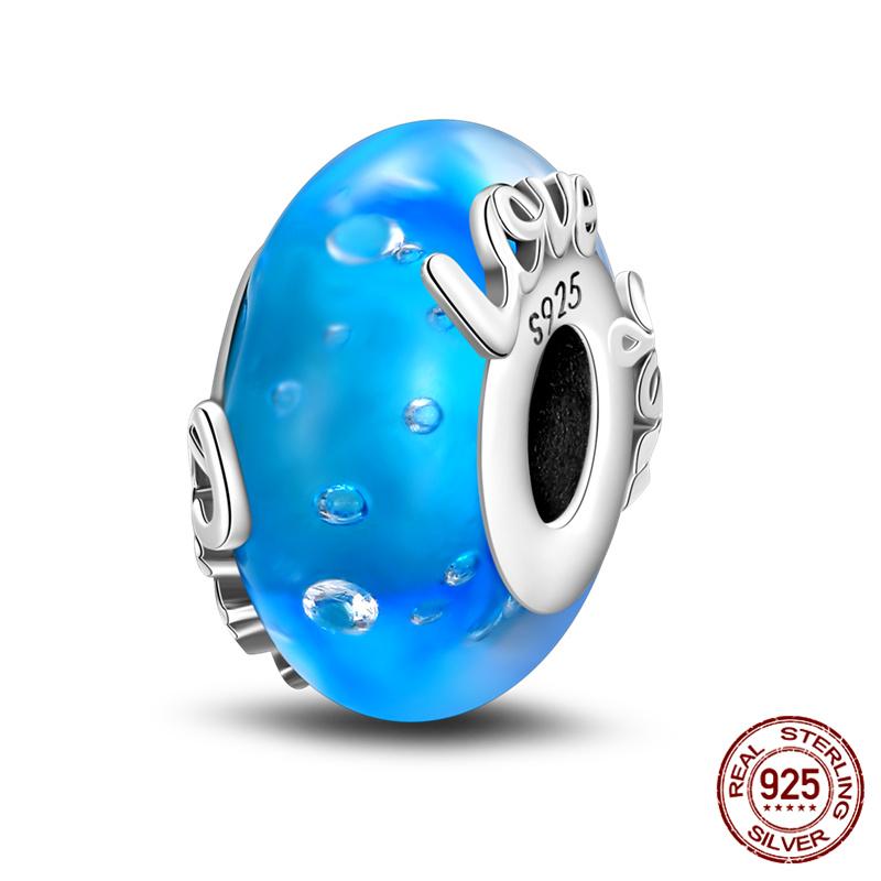 Compatible With Charm Bead Charms Ideal For Authentic Bracelets With 3mm Bracelets Diy Sea Blue Glass Bead Charms Copper Jewellery Making Ideal For Wo