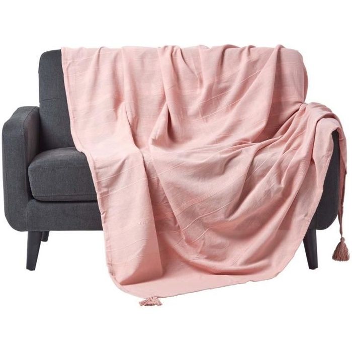 Jeté De Lit Ou De Canapé - Rajput - Rose - 150 X 200 Cm - Coton - Lavable En Machine