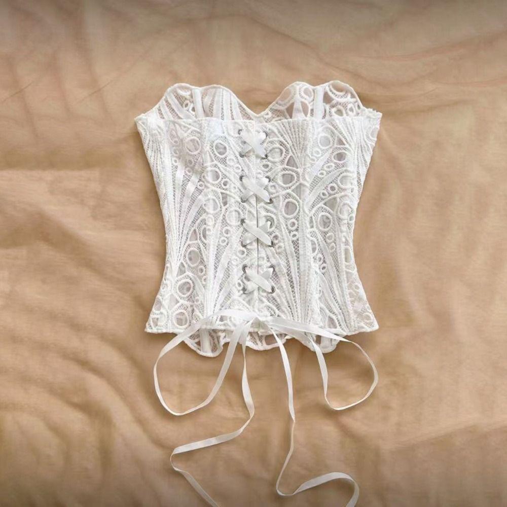 Hollow Flower Underwear for Women Slim Fit Lace-up Corset Sweet Crop Tube Top  Beach