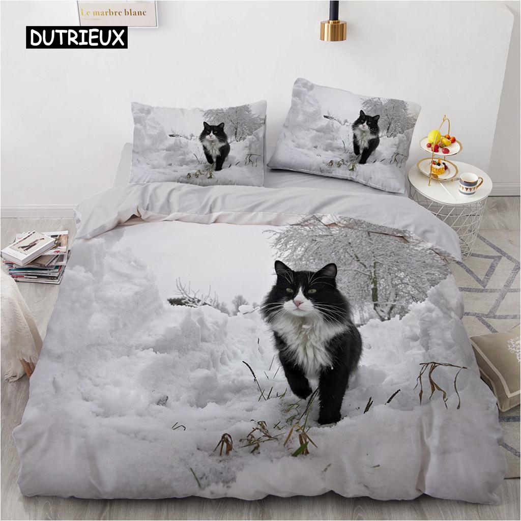 3D Bedding Sets Red Duvet Quilt Cover Set Comforter Bed Linen Pillowcase King Queen 210*210cm Size Pet Cat Design for Kids Girls