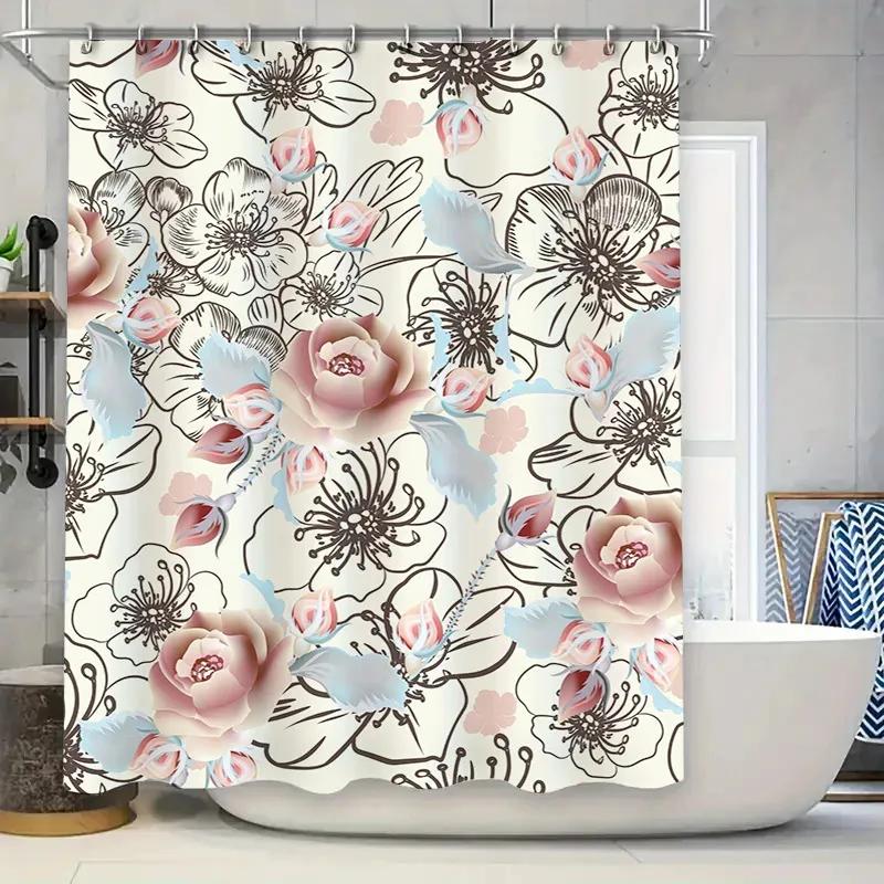 Artistic floral shower curtain modern decoration bathroom decoration pink white blue black floral print shower curtain 90X180cm