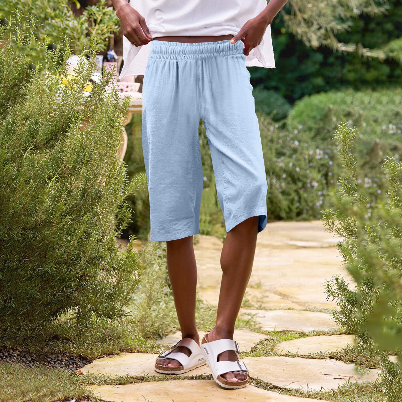 

Women s High Waist Solid Color Casual Trousers Workout Pants 1/2 Shorts S