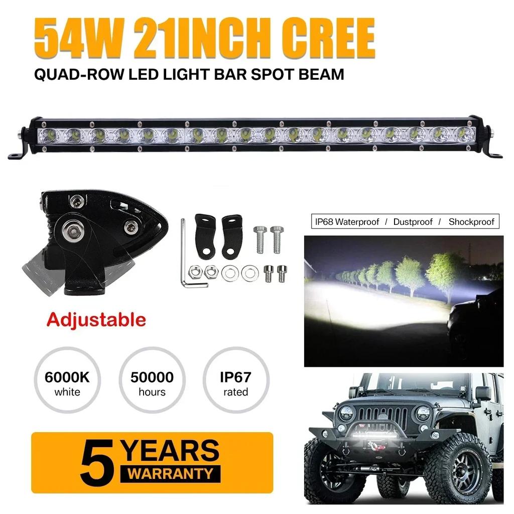 12/13/21 Inch Ultra Slim Single Row LED Light Bar Spot Beam Anti-Glare Work Light for Off Road Truck ATV UTV SUV Jeep Fog Lights