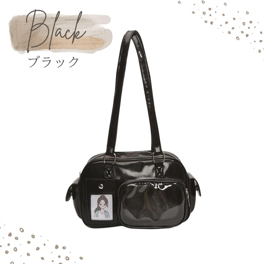 Harugio Ita Bag Mini Boston Tote Shoulder Otaku Stylish Bag, Small, Bag, Handbag, Mini, Clear, Activities, Y2K, Plush, Pouch, Bag, Cute, (Black)