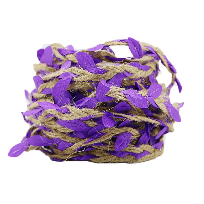 (5 Meters/lot) 5mm Leaf Hemp Rope Braided with Green Leaves Lace Home Decoration Rope Handmade Garland Ribbon