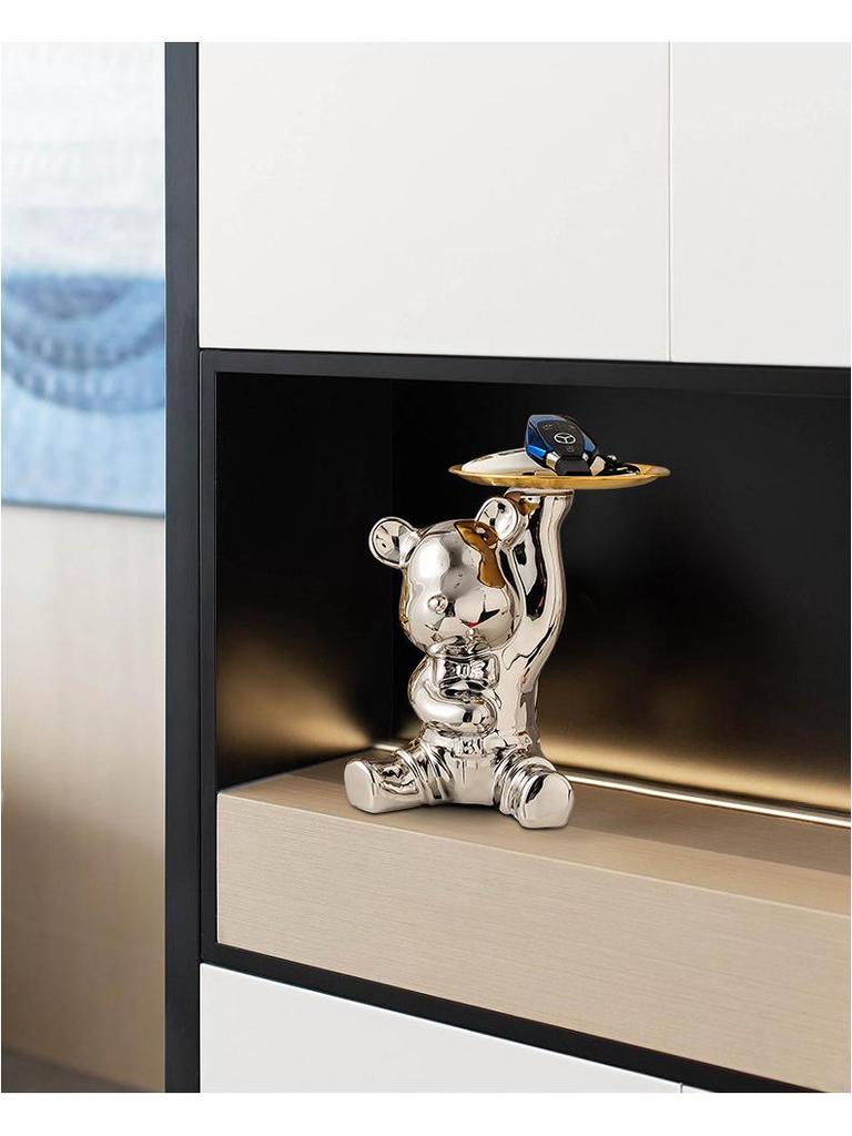 Elegant Ceramic Bear Storage Tray & Piggy Bank - Hallway Shoe Cabinet & Living Room Decor