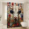 Whimsical Cow & Floral Bath Curtain -Colorful Flowers & Playful Design,Waterproof Home Decor Adds Fun And Charm To Your Bathroom