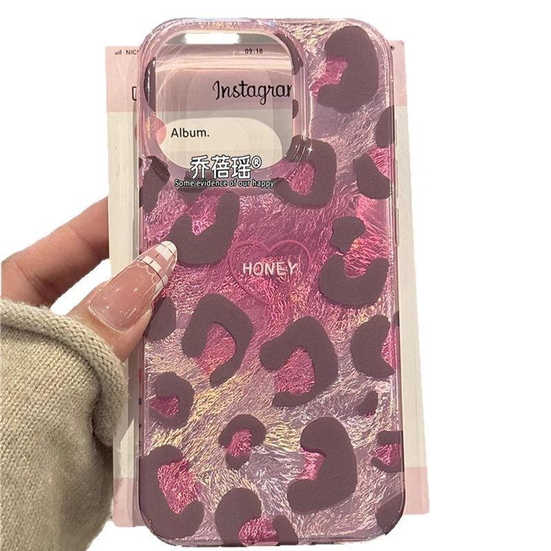 Pink Love Leopard Print Suitable for Apple 16 Promax Mobile Phone Case New High-end 15 Korean Creative 14 Personality