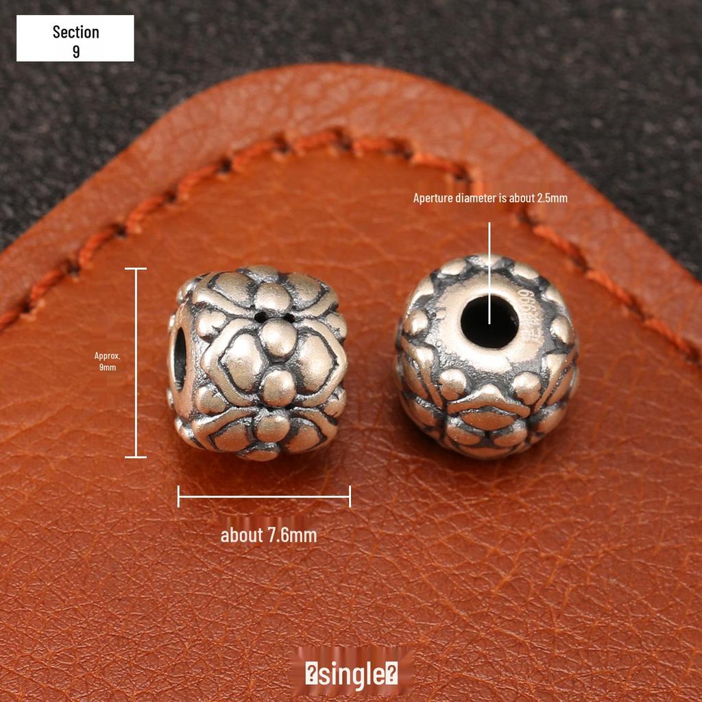 Sterling Silver S999 Ethnic Spacer Beads: Retro Barrel & Ruyi Lock Lucky Beads for DIY Jewelry.