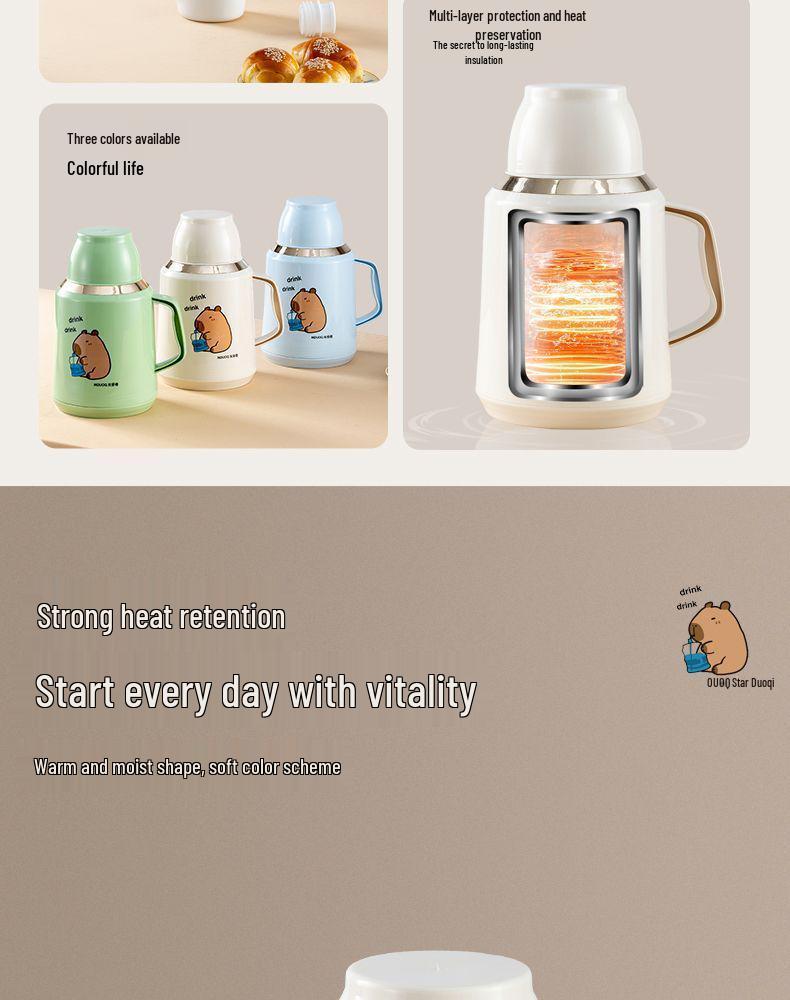 Capybara Thermal Hot Water Bottle: Insulated, Cool-Keeping & Heat-Preserving Large Thermos.