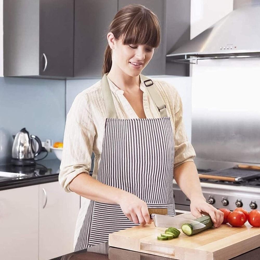 with 2 Pockets Striped Apron Adjustable Kitchen Apron Practical Cooking Apron Food Preparation