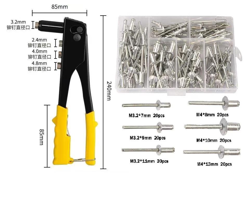 Heavy Duty Hand Rivet Gun Professional Blind Riveter Set with 120Pcs Rivets for Automotive Home DIY Repair