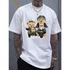 Summer 100 Cotton Fashionable Casual Sports Loose Cartoon Bear Pattern Printed Round Neck Short Sleeved Men's T-shirts