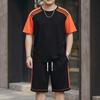 2026 Men's Plus Size Patchwork Short Sleeve Summer Casual Suit - Round Neck Sports Shorts Two-Piece Set