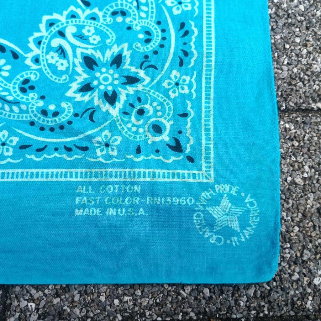 Used 80s~ Turquoise Blue Vintage Made In USA Bandana