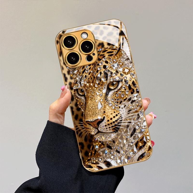 Luxury Electroplated Glass Phone Case with Tiger Head Design Suitable for iPhone 17 16 15 14 13 12 11 Pro Max Plus
