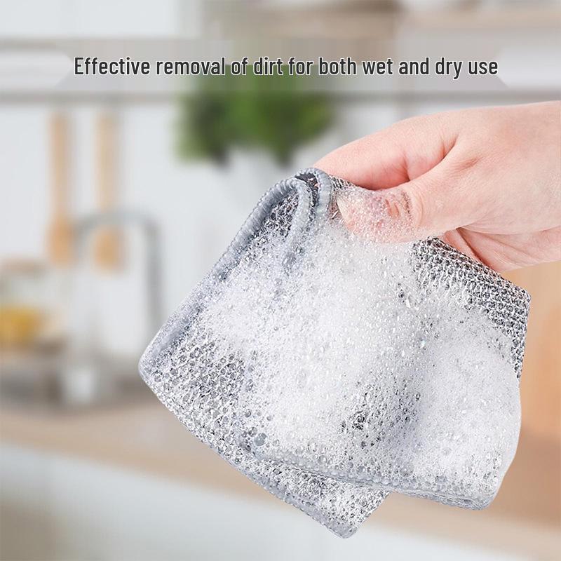 Dual-Layer Steel Wire Dishcloth for Multi-Purpose Kitchen Cleaning