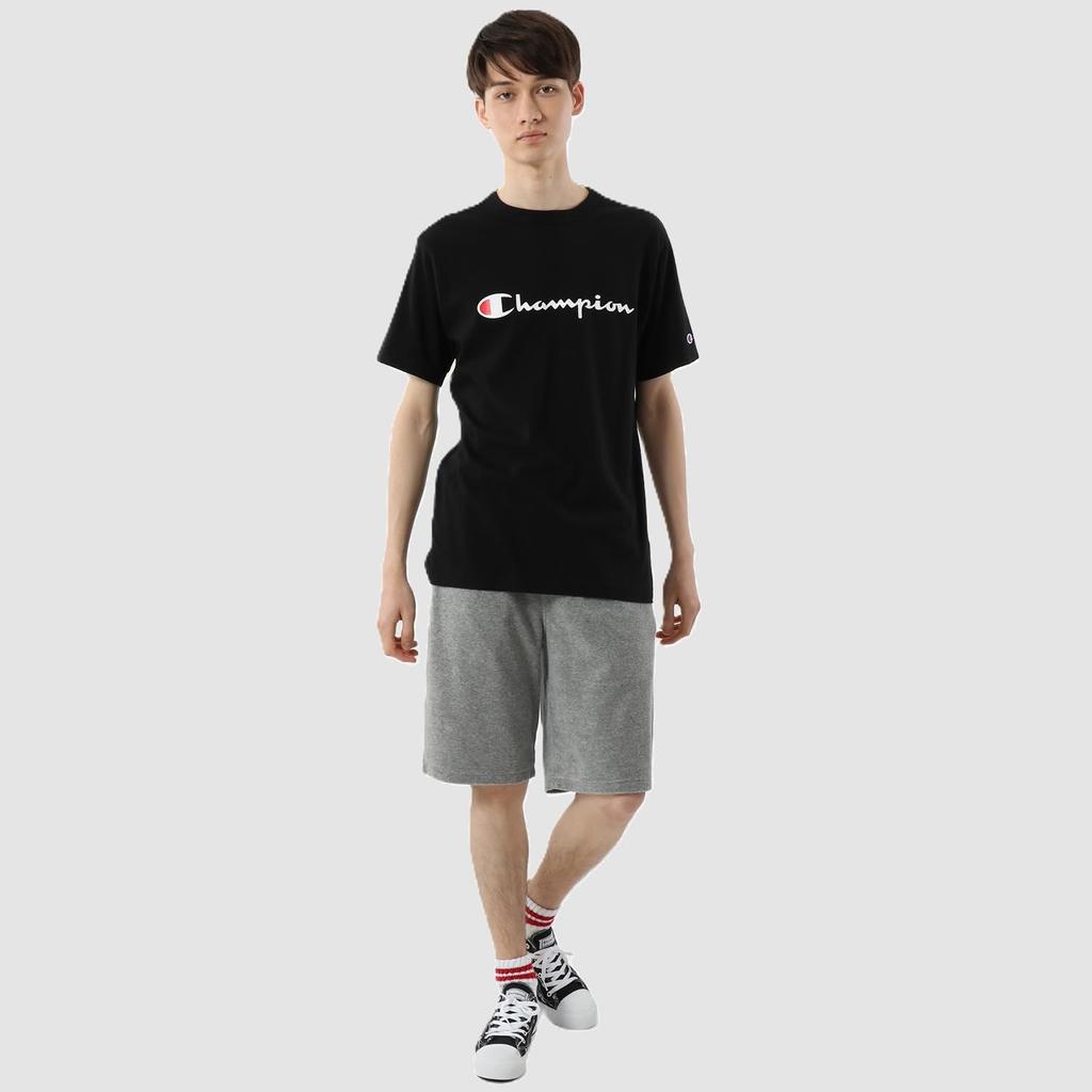 Champion Short Sleeve Classic Script Logo Size L Men's T-Shirt, 100% Cotton, Print, Black, (C3-P302Z/C3-X353L)