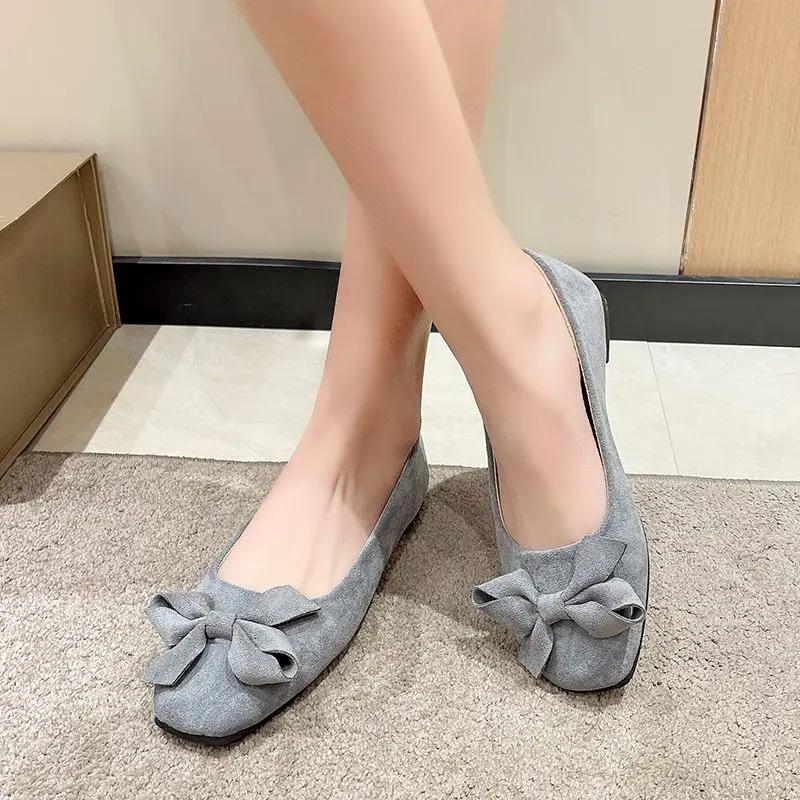Fashion Woman Flats Square Toe Cute Shoes for Women with Bow Kawaii on Promotion Low Price Stylish Luxury Brand Young Cheap Liquidation
