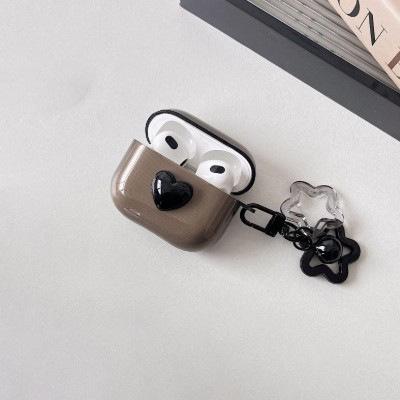 Black Heart-shaped Creative AirPods Earphone Case, Wireless Bluetooth Protective Case, Transparent Earphone Case