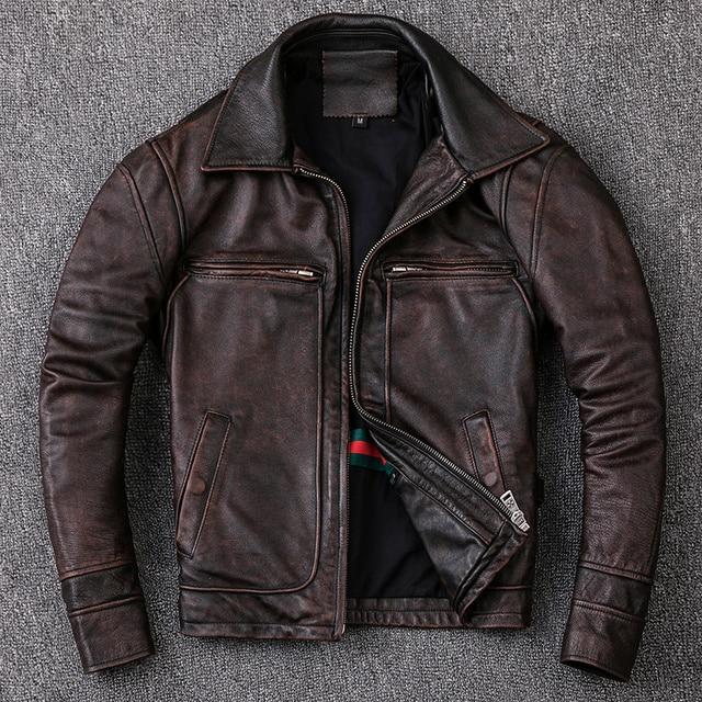 New Men Cowhide Coat Men 'S Genuine Leather Jacket Vintage Style Man Leather Clothes Motorcycle Biker Jackets Plus Size 134cm
