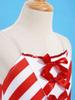 Girls Christmas Dance Dress Sleeveless Adjustable Straps Bowknot Adorned Stripes Print Mesh Tutu Dress