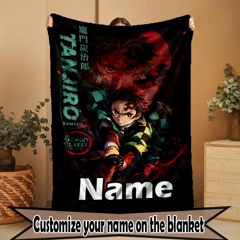 Custom Name Personalized Demon Slayer Print Blanket, Home Decor, Bedroom, Sofa, Camping, Couch, Gifts for Birthday Christmas