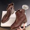 Leather cowhide western cowboy boots women's short boots thick heel new velvet Martin boots