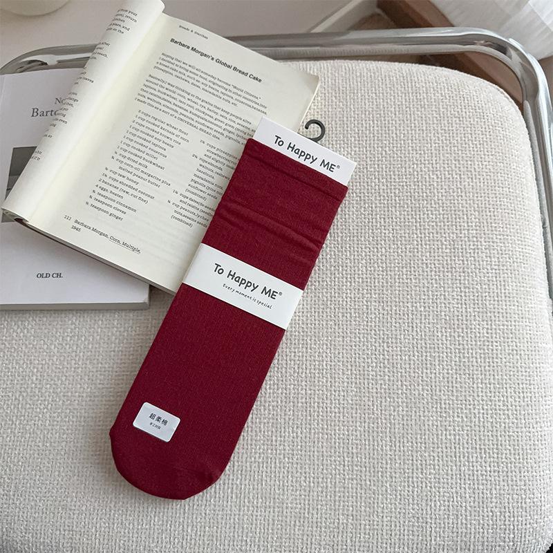 

Новые женские носки Ankola красного цвета, ультрамягкие хлопковые носки без косточек, однотонные полосатые женские носки, хлопковые носки, носки Zhuji One Size