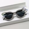 New, European and American personalized cat eye sunglasses, handmade large butterfly diamond-encrusted glasses exaggerated sunglasses B