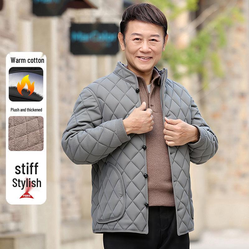 Men's Plus Velvet Warm Winter Jacket: Solid Color, Versatile Cold Protection, Casual Business Style for Middle-Aged Dads