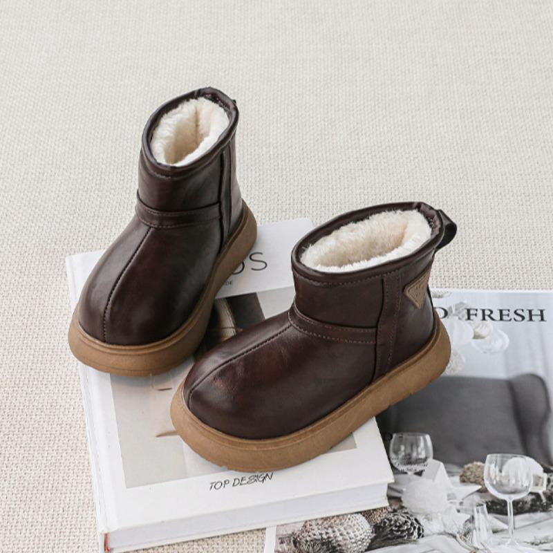 Barnes Capibara Snøstøvler Jenter Tykke Store Lær Vinterstøvler Jenter Vanntette Ankelstøvler