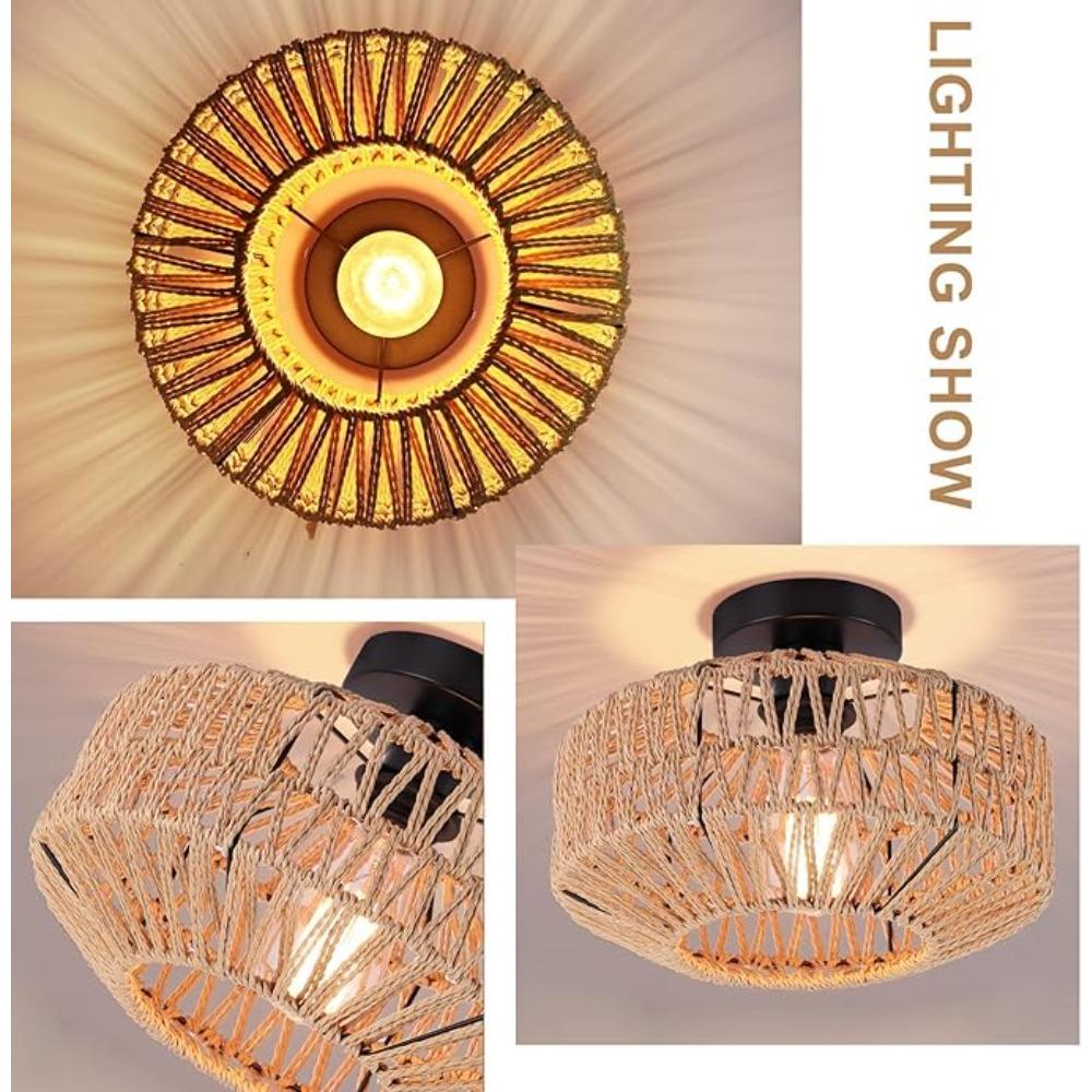 1Pcs Vintage Natural Hand-woven Hemp Rope Ceiling Light Nordic Indoor Decorative Lights for Bedroom Living Room Tea Corridor