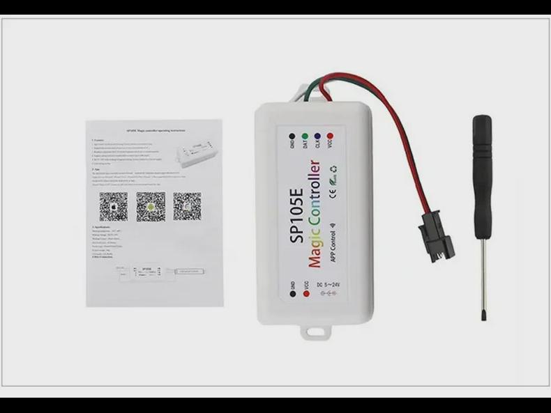 SP105E Bluetooth LED Strip Controller for WS2811/2812B, 5-24V, with Remote & App for Horse Racing Effects.