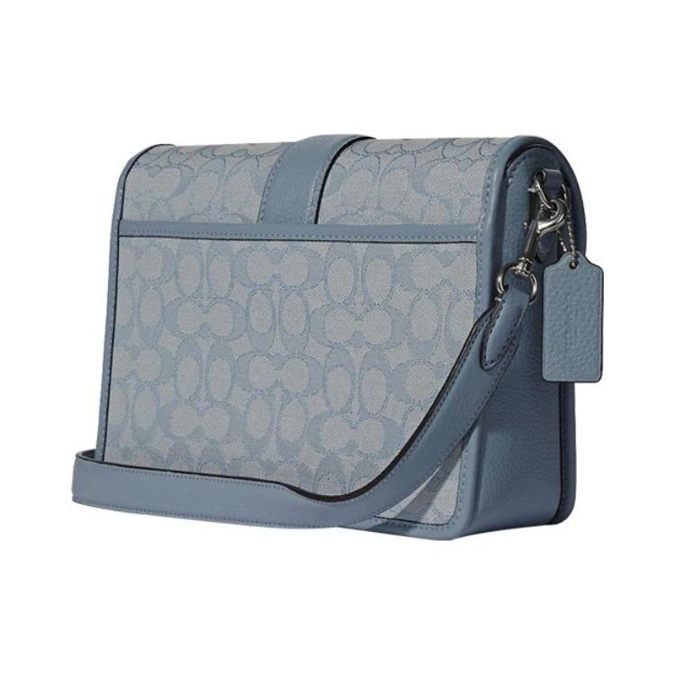 New COACH Lonnie Jacquard Fabric With Leather Shoulder Bag, Crossbody Bag Medium Size Women's Haze Blue/Morandi Color C8307-SVS9X